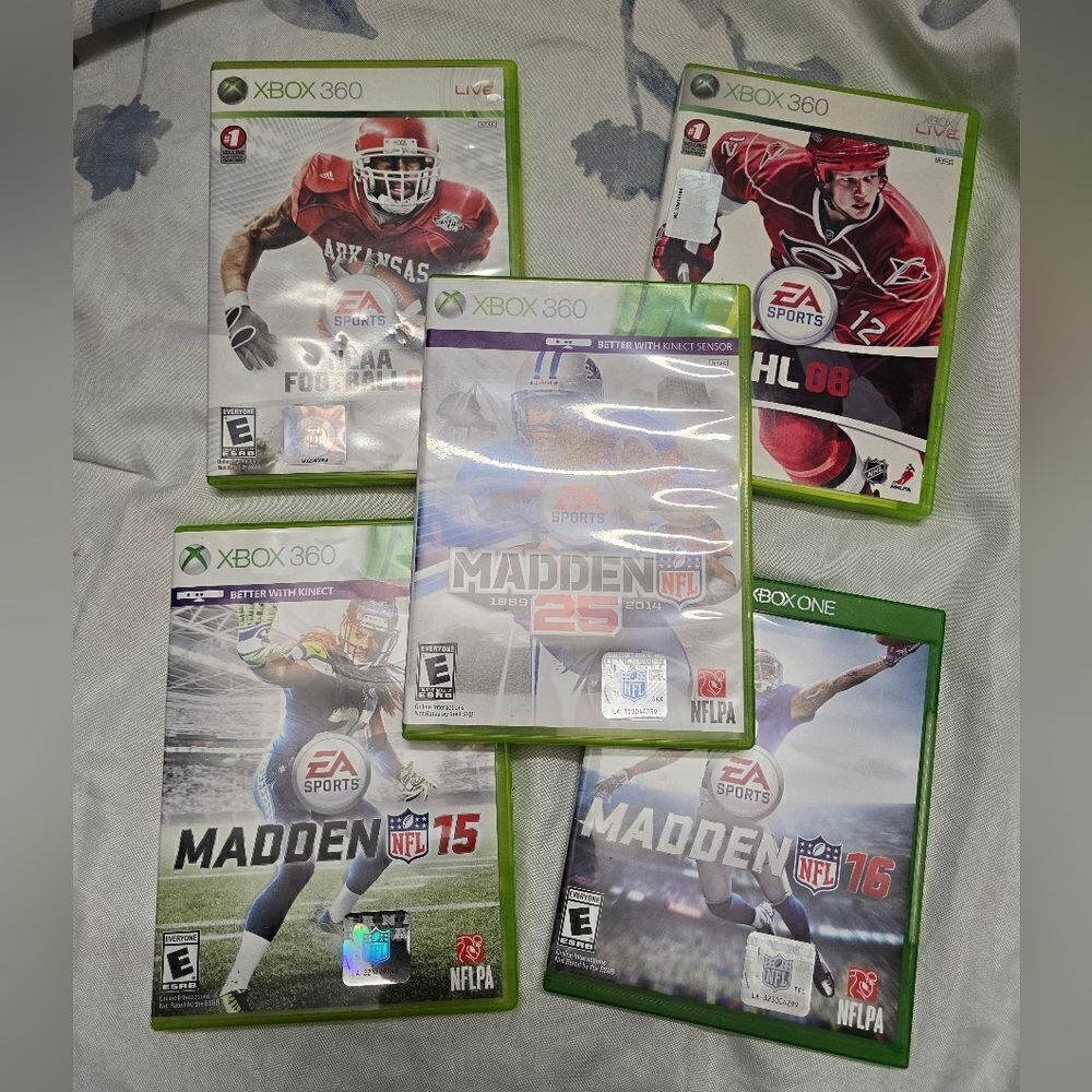Xbox 360 NCCA Football 09, NHL 08, Madden 25, Madden 15, Madden 16 Bundle of 5